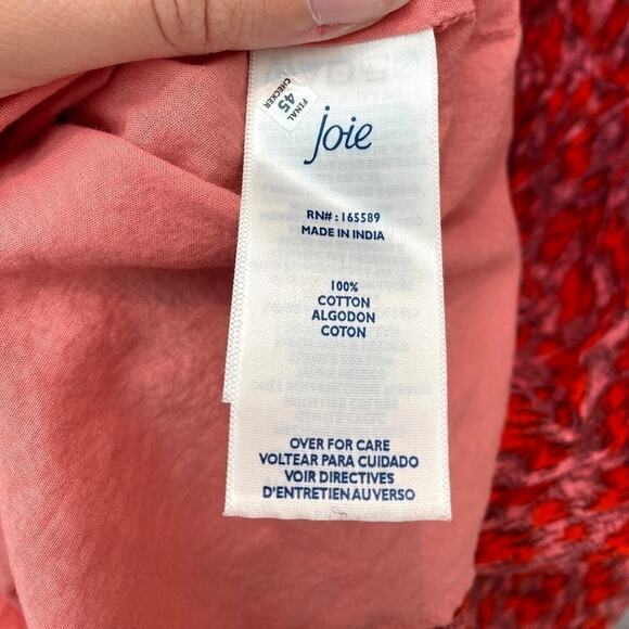 JOIE | Red Pink Abstract Print Cotton Sleeveless Midi Dress | Size Medium - Picture 7 of 8